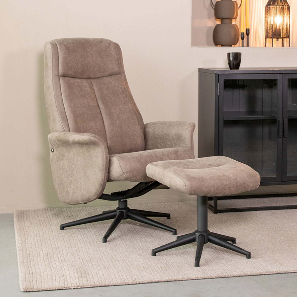 LABEL51 Fauteuil Bergen - Taupe - Micro Suede - Incl. Hocker