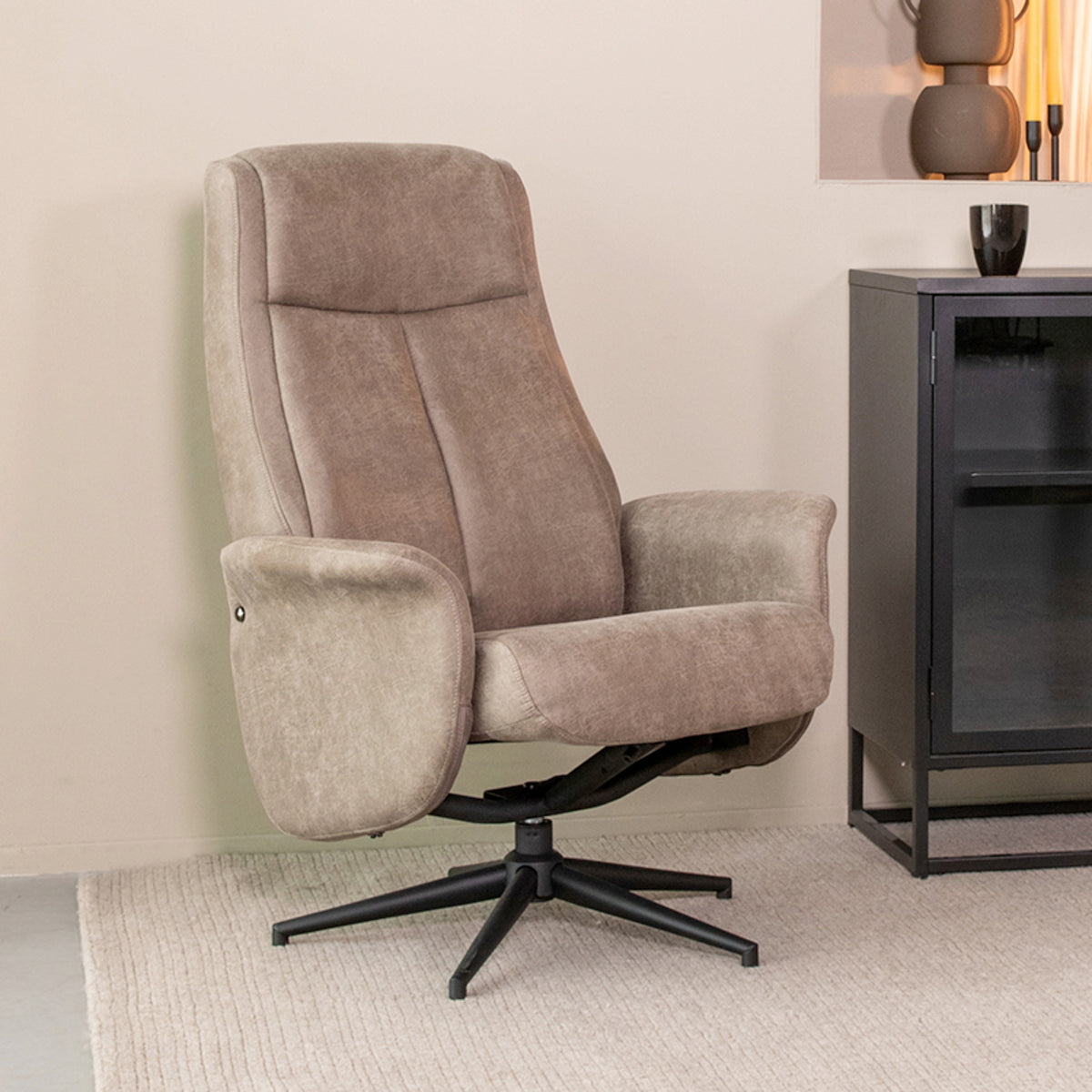 LABEL51 Fauteuil Bergen - Taupe - Micro Suede - Excl. Hocker