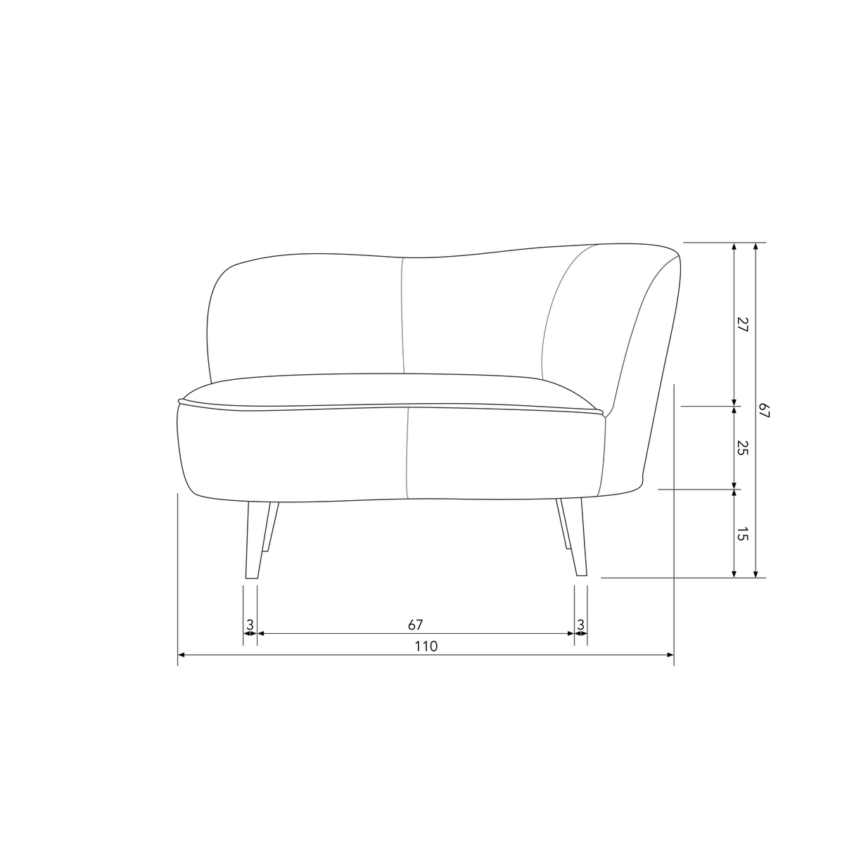 Sara Lounge Fauteuil Rechts Fluweel Oker