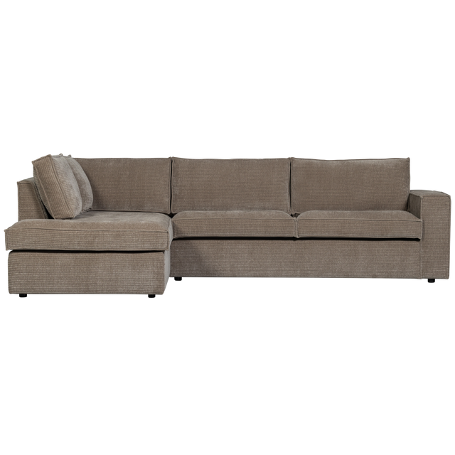 Hajo Hoekbank Links Ribstof Taupe van WOOOD – Luxe comfort op maat van PureWonen. Vraag naar de beste prijs.