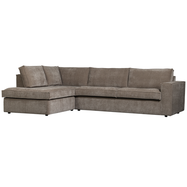 Hajo Hoekbank Links Ribstof Taupe van WOOOD – Luxe comfort op maat van PureWonen. Vraag naar de beste prijs.