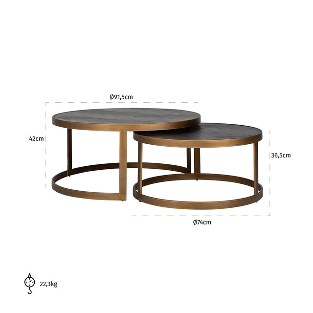 Salontafel Blackbone brass set van 2  (Black rustic) van Richmond Interiors – Luxe comfort op maat van PureWonen. Vraag naar de beste prijs.