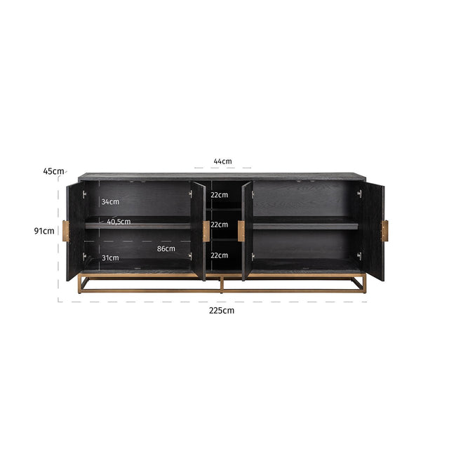Dressoir Blackbone brass 4-deuren + open vak (Black rustic) van Richmond Interiors – Luxe comfort op maat van PureWonen. Vraag naar de beste prijs.