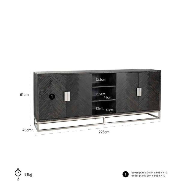 Dressoir Blackbone silver 4-deuren + open vak (Black rustic) van Richmond Interiors – Luxe comfort op maat van PureWonen. Vraag naar de beste prijs.