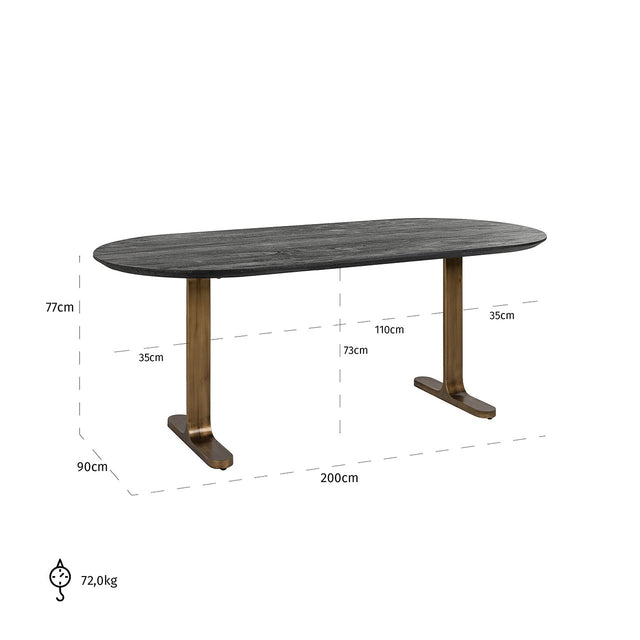 Eettafel Revelin 200 (Black/gold)