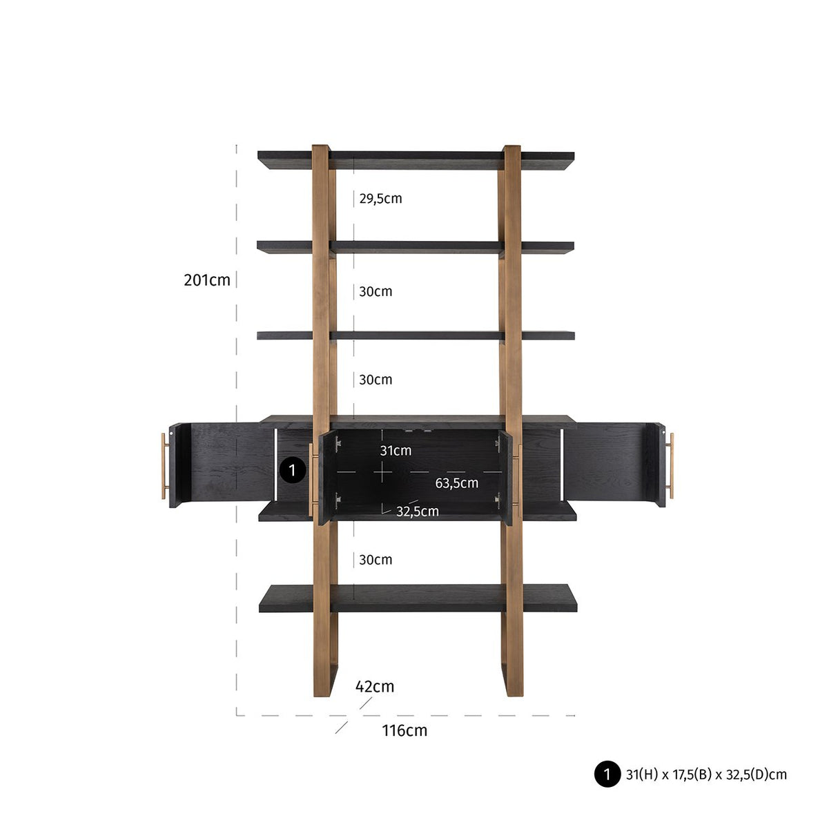 Wandkast Cambon 4-deuren 4-planken (Dark coffee)