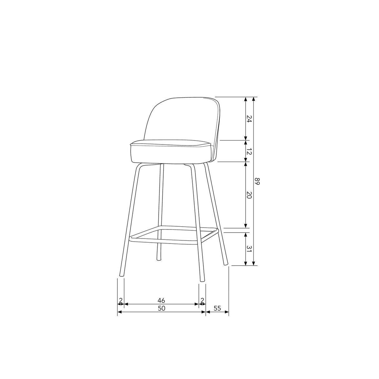 Vogue Barstoel 65 Cm Fluweel Zwart