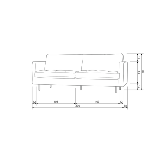 Rodeo Classic 2,5 Zits Bank Velvet Antraciet