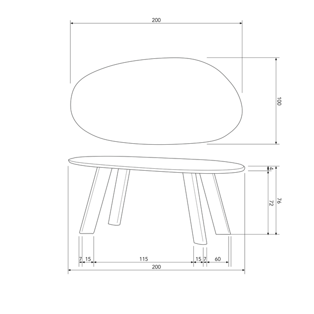 Roundly Eettafel/Bureau Mango Hout Walnoot 200 X100