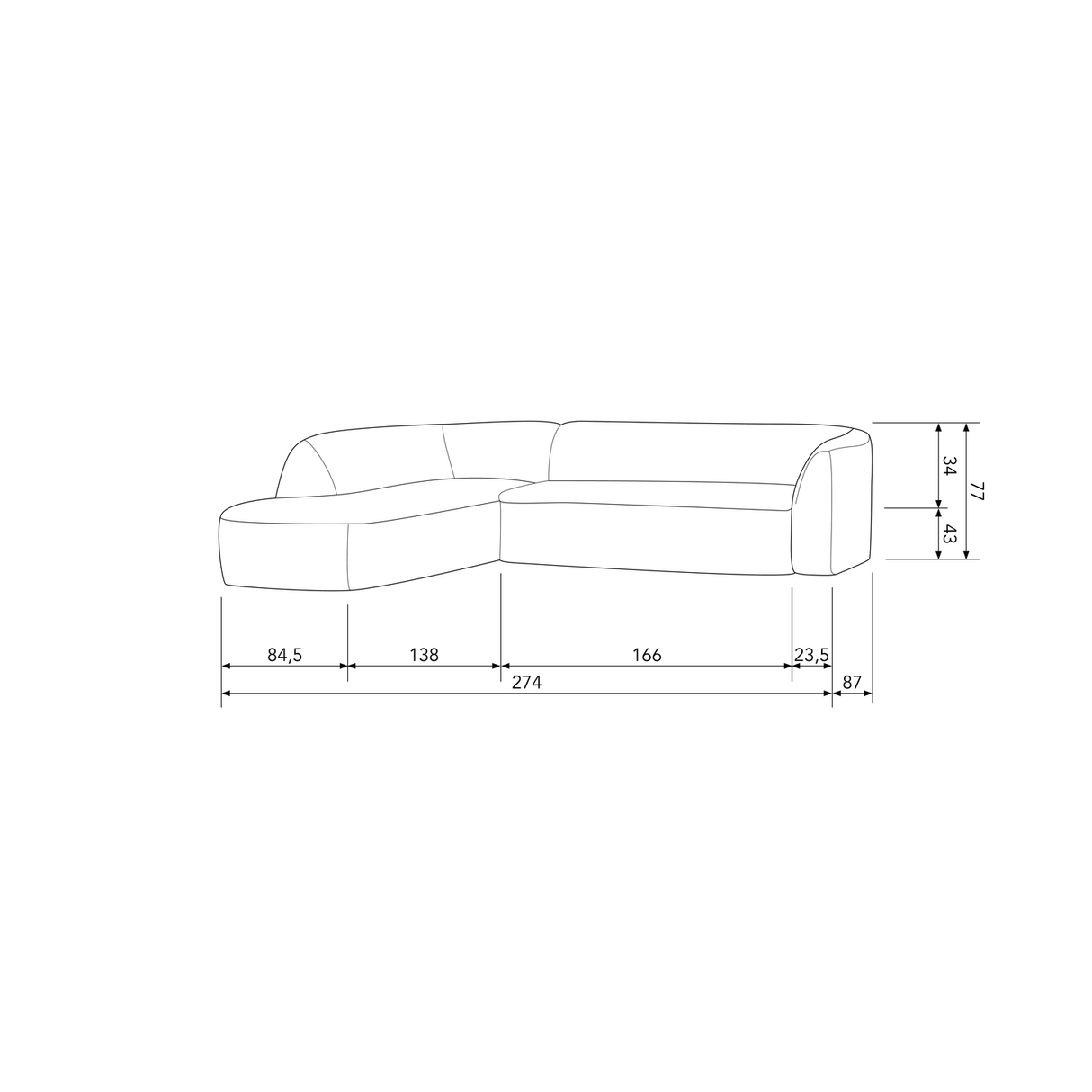 Sloping Hoekbank Links Grijs/Zwart Melange