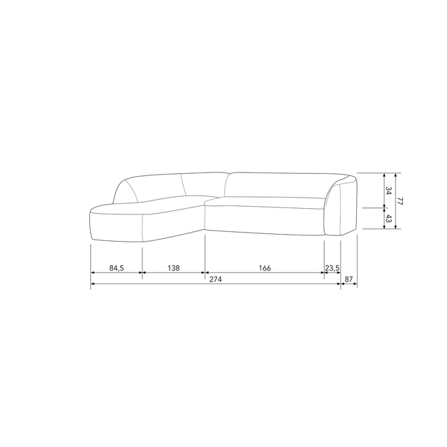 Sloping Hoekbank Links Grijs/Zwart Melange