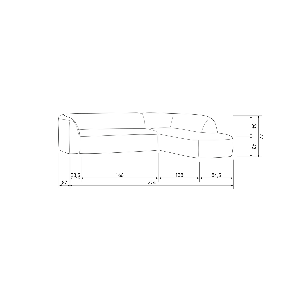 Sloping Hoekbank Rechts Pearl Melange