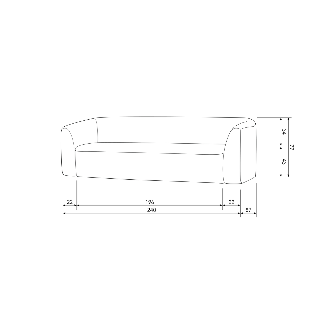 Sloping 3 Zits Bank Lichtbruin Melange