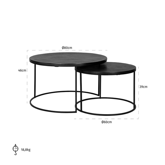 Salontafel Bolder set van 2 aluminium zwart (Black) van Richmond Interiors – Luxe comfort op maat van PureWonen. Vraag naar de beste prijs.