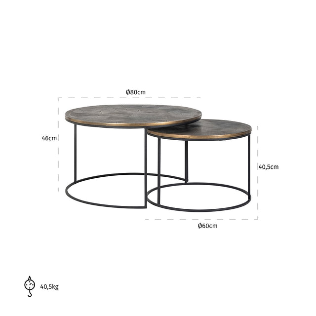 Salontafel Tulum set van 2 (Brushed Gold) van Richmond Interiors – Luxe comfort op maat van PureWonen. Vraag naar de beste prijs.