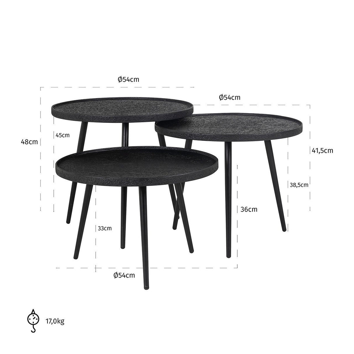 Salontafel Oxford set van 3 (Black)