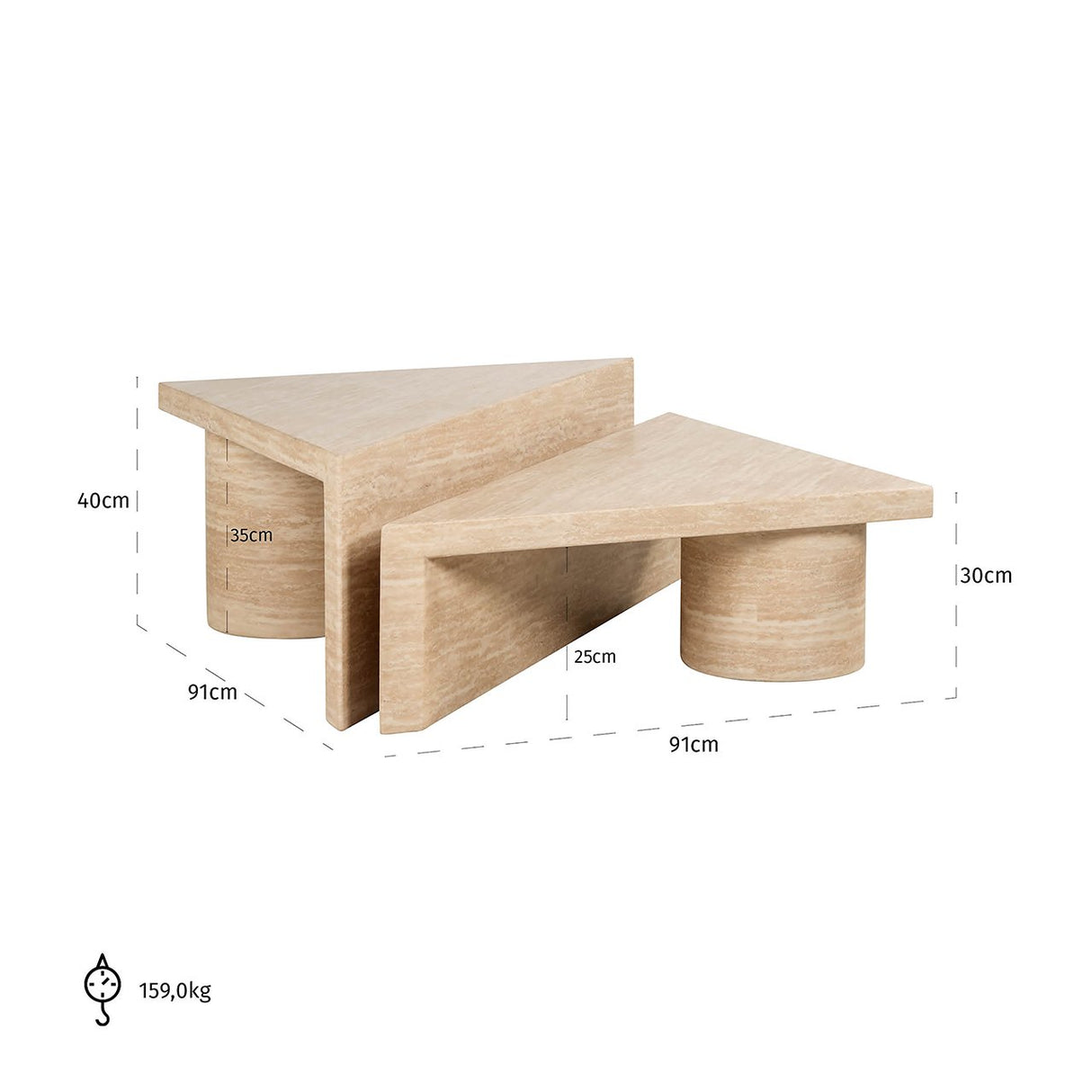 Salontafel set Fictus Travertine faux (Beige)