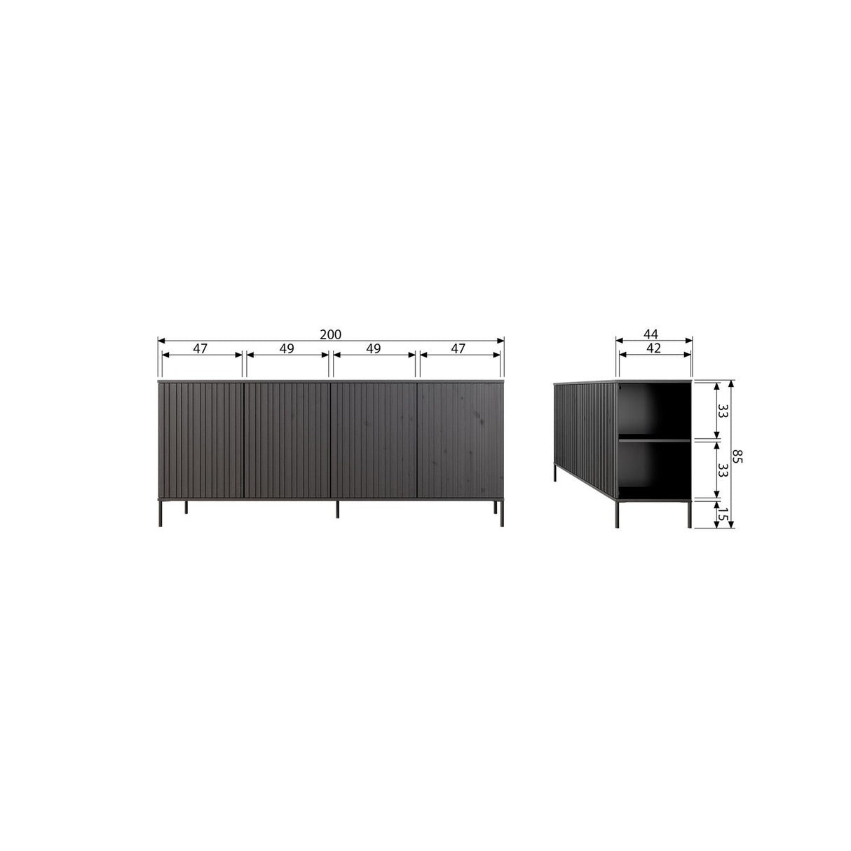 New Gravure Dressoir 200 Cm Grenen Zwart [Fsc]