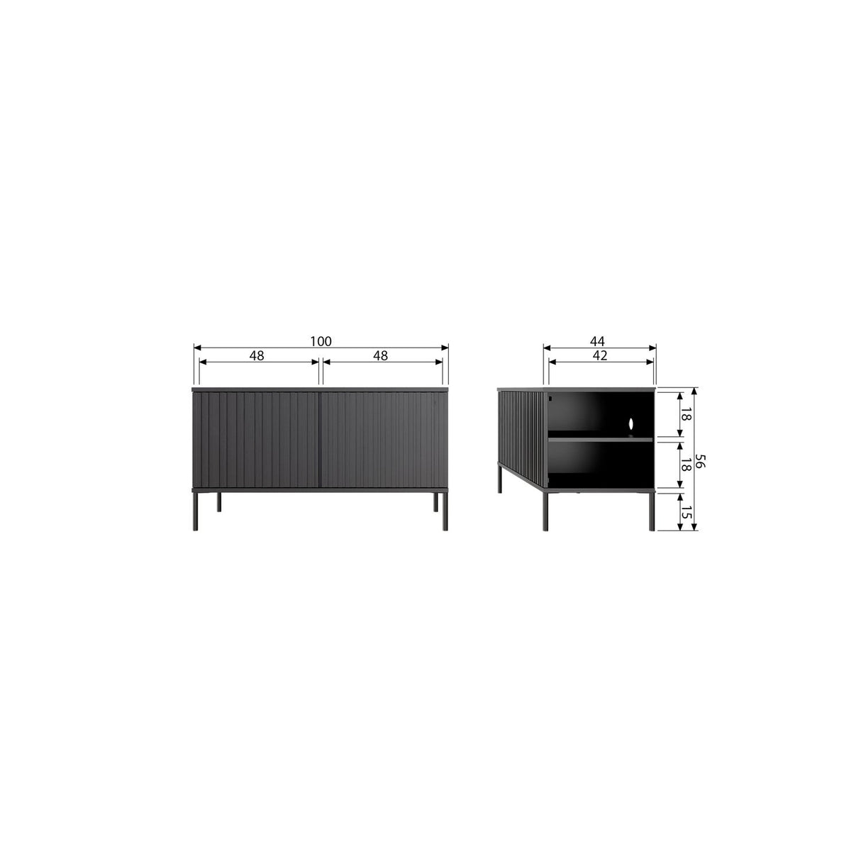 New Gravure Tv Meubel 100 Cm Grenen Zwart [Fsc]