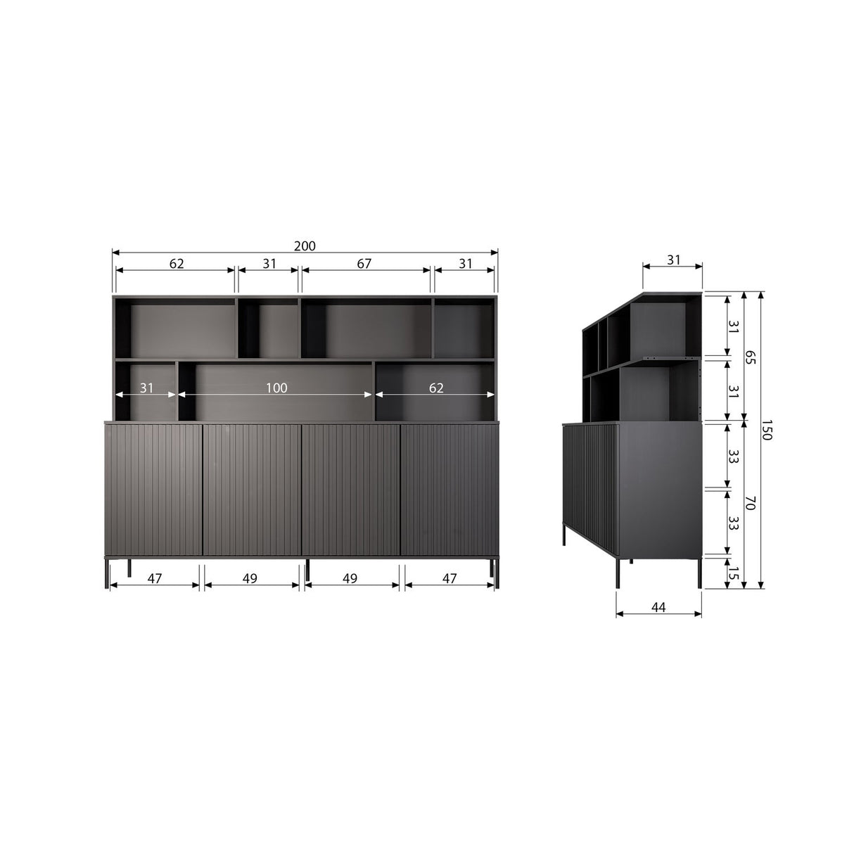 New Gravure Wandkast Grenen Zwart [Fsc]