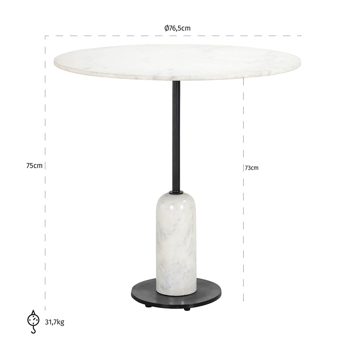 Eettafel Jagger 76Ø (Black/white)