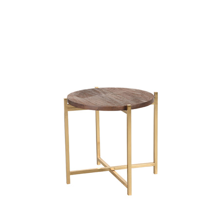 LABEL51 Bijzettafel Dox - Espresso - Mangohout - Goud Onderstel van LABEL51 - laagste prijs offerte van PureWonen