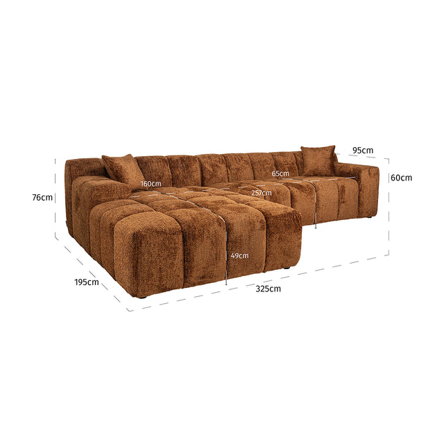 Sofa Cube 3-zits + lounge links (Be Lovely 603 Cinnamon)