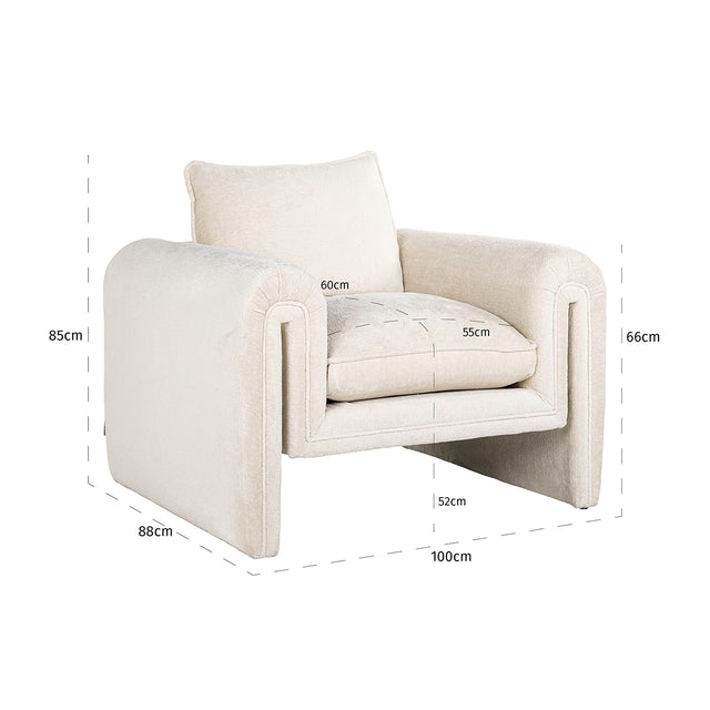 Fauteuil Sandro white chenille (Bergen 900 white chenille) van Richmond Interiors – Luxe comfort op maat van PureWonen. Vraag naar de beste prijs.