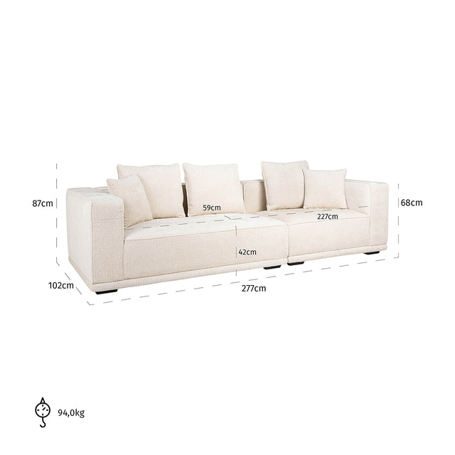 Sofa Lusso 3-zits beige chenille (Niagara 902 beige Chenille)