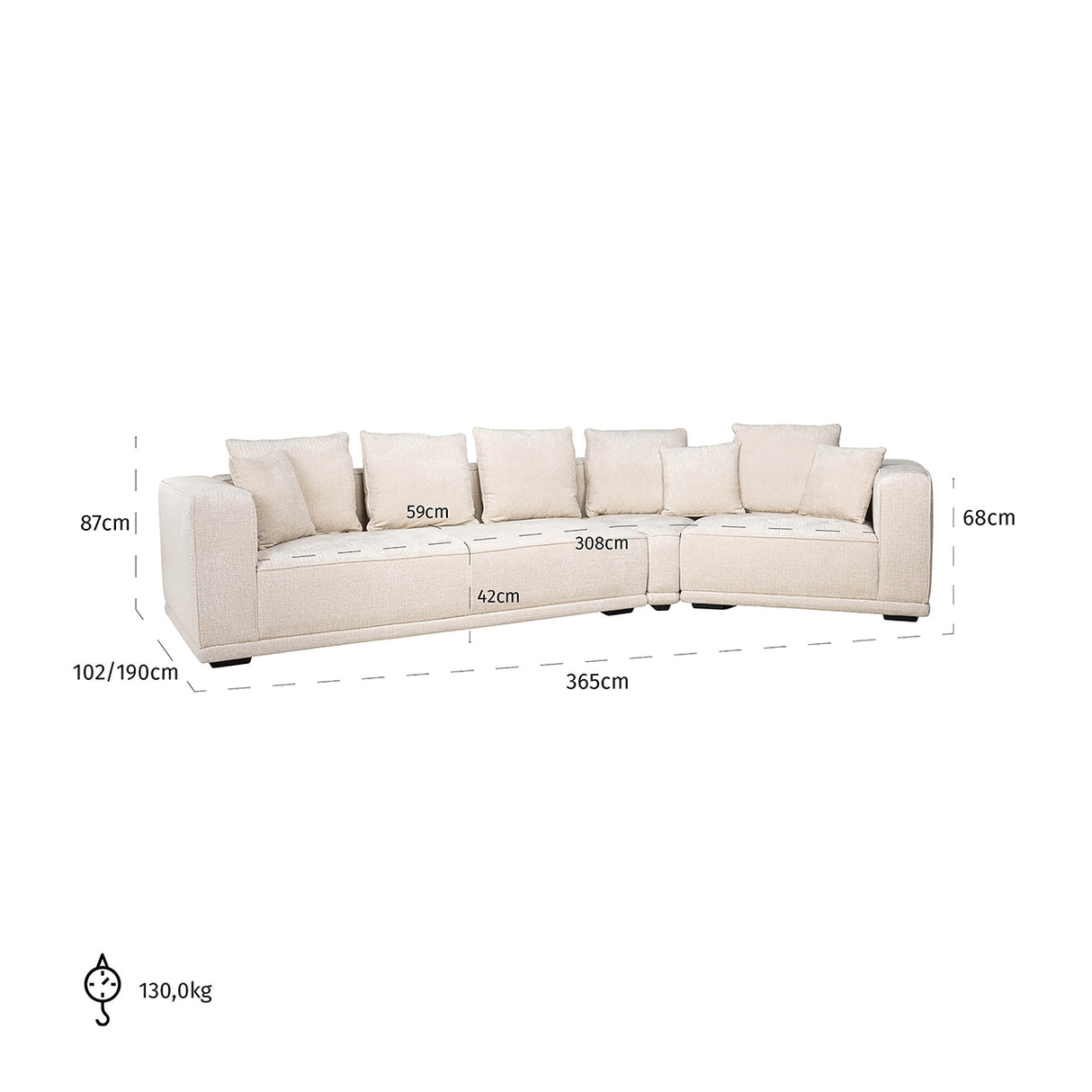 Sofa Lusso 4-zits beige chenille (Niagara 902 beige Chenille)