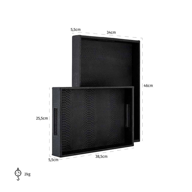 Dienblad Blane zwart croco set van 2 (Black) van Richmond Interiors – Luxe comfort op maat van PureWonen. Vraag naar de beste prijs.